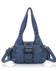 Buckle-Detail Convertible Multi-Pocket Shoulder Bag