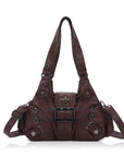 Buckle-Detail Convertible Multi-Pocket Shoulder Bag