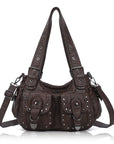 Vintage Studded Multi-Pocket PU Shoulder Bag