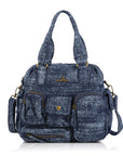 Washed Denim Multi-Pocket Satchel Bag