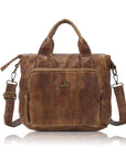 Vintage Washed PU Front-Pocket Satchel Bag