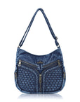 Textured Denim Crescent Shoulder Bag