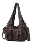 Vintage Studded Multi-Pocket PU Shoulder Bag