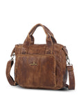 Vintage Washed PU Front-Pocket Satchel Bag
