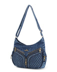 Textured Denim Crescent Shoulder Bag