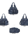 Washed Denim Multi-Pocket Satchel Bag