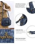 Washed Denim Multi-Pocket Satchel Bag