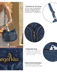 Textured Denim Crescent Shoulder Bag