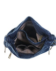 Textured Denim Crescent Shoulder Bag