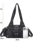 Buckle-Detail Convertible Multi-Pocket Shoulder Bag