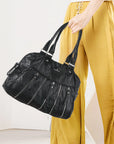 Vintage Vertical-Zip Multi-Pocket Shoulder Bag