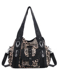 Leopard Rock-Chic Studded Hobo Shoulder Bag