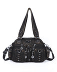 Biker Studded Multi-Pocket Satchel Shoulder Bag