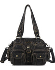 Washed Utility Multi-Pocket Shoulder Bag