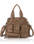 Washed Denim Multi-Pocket Satchel Bag