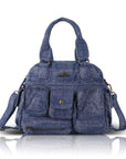 Washed Denim Multi-Pocket Satchel Bag