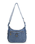 Textured Denim Crescent Shoulder Bag