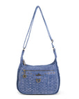 Textured Denim Crescent Shoulder Bag