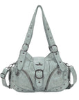 Vintage Moto Studded Multi-Pocket Hobo Shoulder Bag