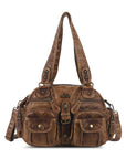 Washed Utility Multi-Pocket Shoulder Bag