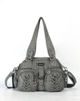 Biker Studded Multi-Pocket Satchel Shoulder Bag