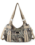 Leopard Contrast-Panel Slouchy Shoulder Tote Bag