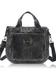 Vintage Washed PU Front-Pocket Satchel Bag