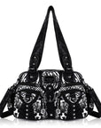 Rock-Chic Leopard Print Studded Multi-Pocket Shoulder Bag