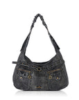 Large Studded Utility Hobo Shoulder Bag