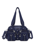Biker Studded Multi-Pocket Satchel Shoulder Bag