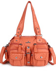 Biker-Style Multi-Pocket Shoulder Bag with Animal-Print Panels