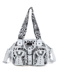 Rock-Chic Leopard Print Studded Multi-Pocket Shoulder Bag