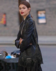 Biker Fringe-Detail Multi-Pocket Crescent Shoulder Bag