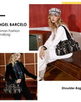 Rock-Chic Leopard Print Studded Multi-Pocket Shoulder Bag