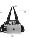 Biker-Style Multi-Pocket Shoulder Bag with Animal-Print Panels