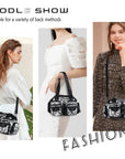 Biker-Style Multi-Pocket Shoulder Bag with Animal-Print Panels