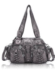 Biker Studded Multi-Pocket Satchel Shoulder Bag