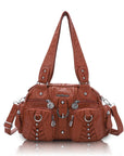 Biker Studded Multi-Pocket Satchel Shoulder Bag