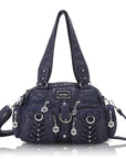 Biker Studded Multi-Pocket Satchel Shoulder Bag