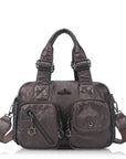 Vintage Multi-Pocket Twin-Handle Satchel Tote Bag