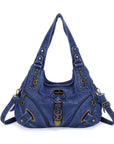 Vintage Y2K Solid-Colour Moto Multi-Pocket Hobo Shoulder Bag