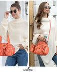 Biker-Style Multi-Pocket Shoulder Bag with Animal-Print Panels