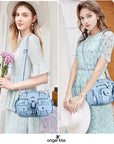 Biker-Style Multi-Pocket Shoulder Bag with Animal-Print Panels