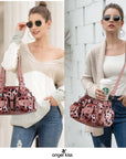 Biker-Style Multi-Pocket Shoulder Bag with Animal-Print Panels