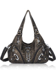 Vintage Y2K Solid-Colour Moto Multi-Pocket Hobo Shoulder Bag
