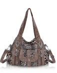 Leopard Rock-Chic Studded Hobo Shoulder Bag