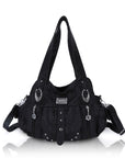 Soft-Structured Biker Shoulder Bag with Curved Panels