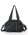 Biker Studded Multi-Pocket Satchel Shoulder Bag
