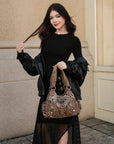 Moto Multi-Pocket Shoulder Bag with Leopard-Print Panels