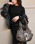 Leopard Patchwork Statement-Buckle Shoulder Bag